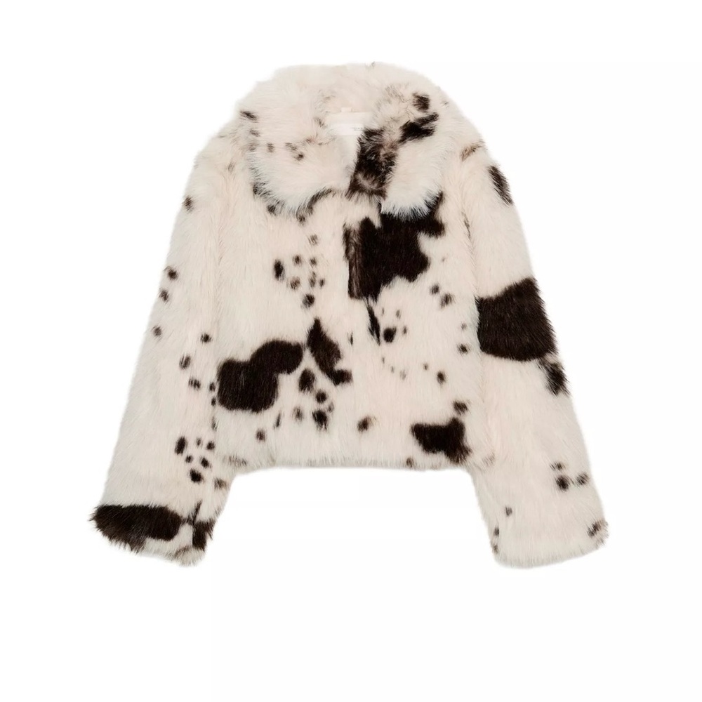 SHORT FAUX FUR ANIMAL PRINT COAT - Picture 1 of 8